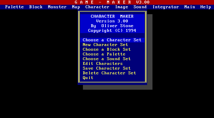 Screenshot del menu principal de Game-Maker